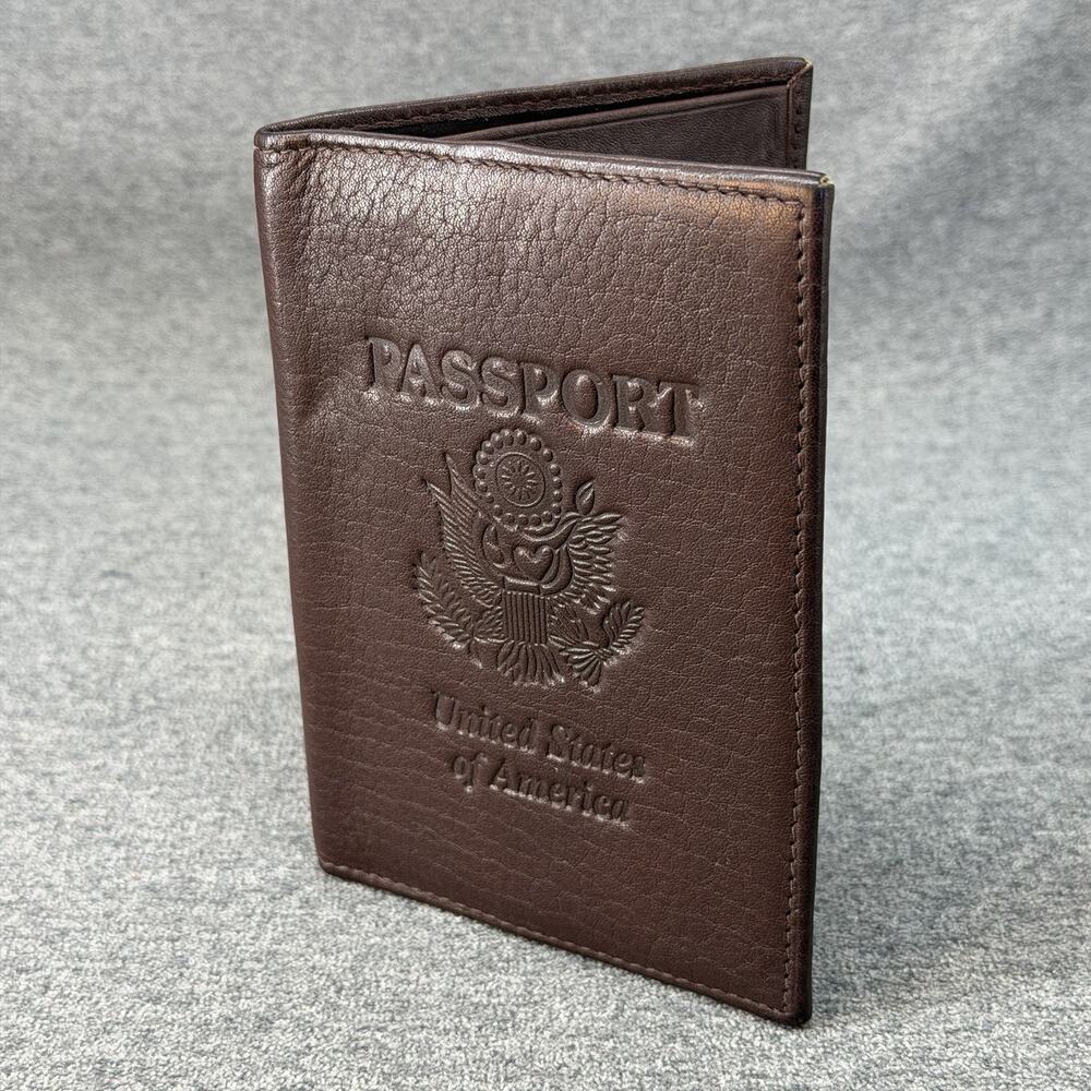 Paul & Taylor Brown Genuine Leather US Passport Cover Holder Travel Wallet Case